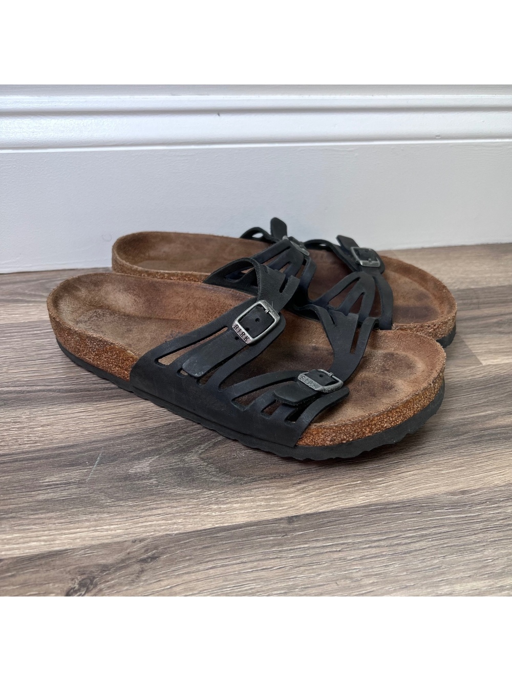 Birkenstock Black Leather Slide Sandals Women's Size 38